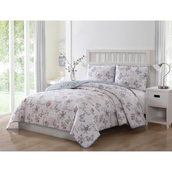 Unbranded Live Laugh Love Novelty Print Reversible 3-Piece Queen Quilt Set