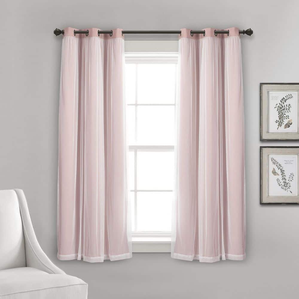Pink Polyester Blackout Grommet Window Panels with Sheer Overlay
