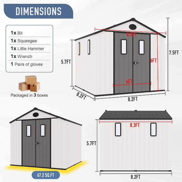 8 ft. W x 8 ft. D Outdoor Storage Resin Garden Shed for Backyard Outdoor (64 sq. ft. )