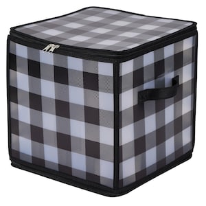 11.8 in. H Black and White Buffalo Plaid Nylon 64-Count Ornament Organizer