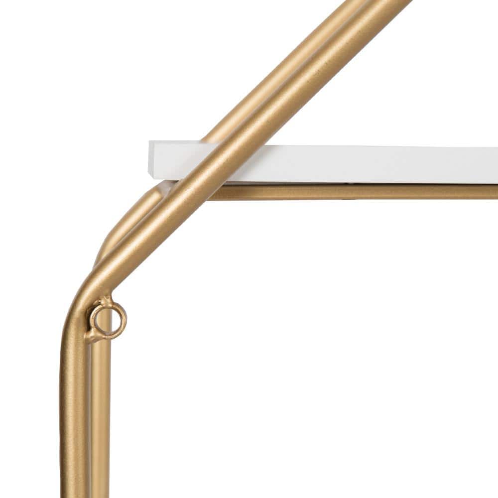 White and Gold Octagon Floating Wall Shelves with Metal Frame