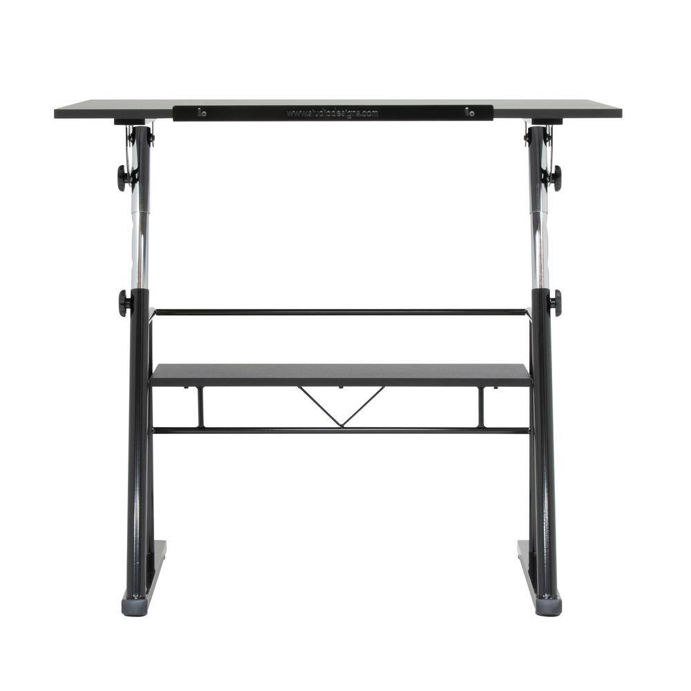 Contemporary Black Wood Adjustable Drafting Table with Storage