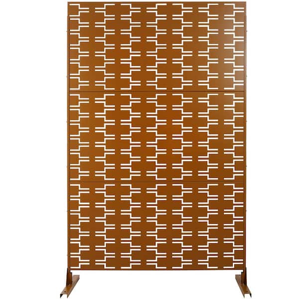 Sudzendf Outdoor and Indoor Freestanding Decorative Privacy Screen Metal Privacy Screen, Fence Panels in Brown