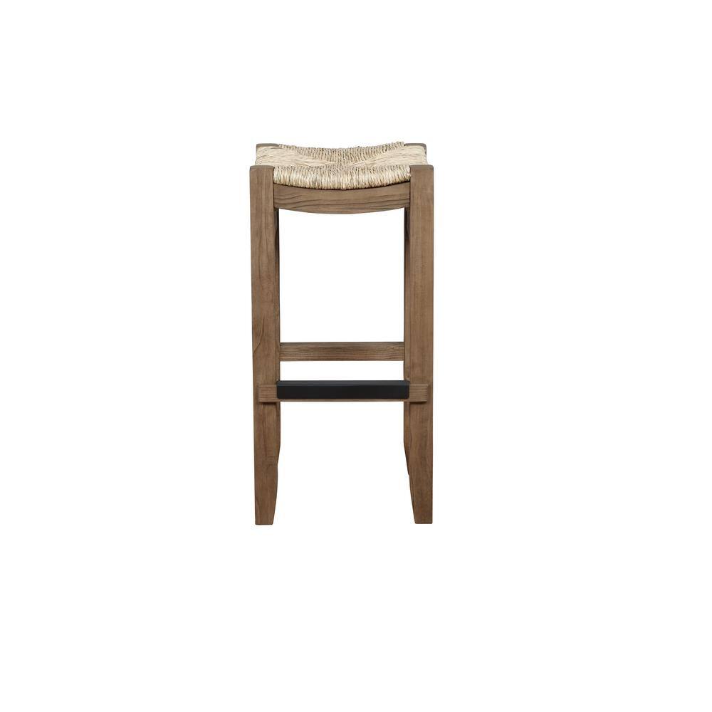 Rustic Industrial 30" Brown Wood Barstool with Rush Seat