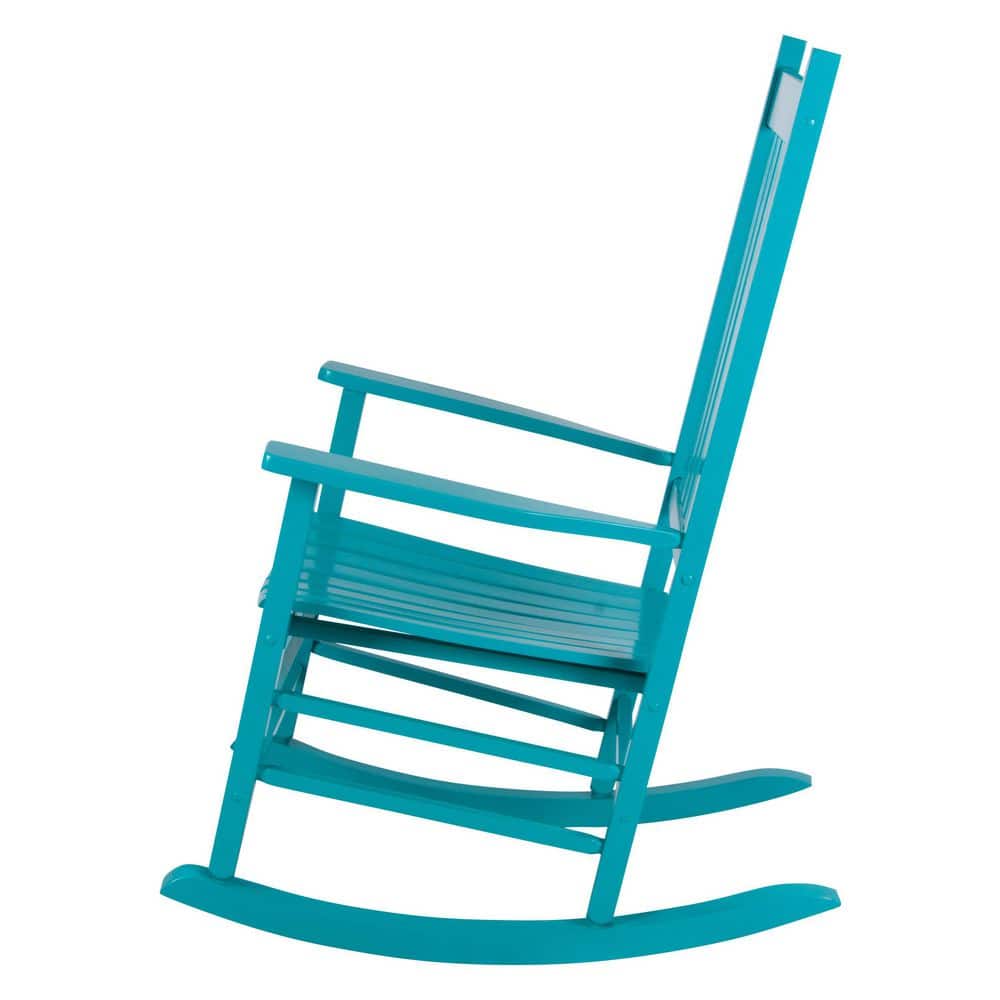 Blue Hardwood High Back Porch Rocking Chair