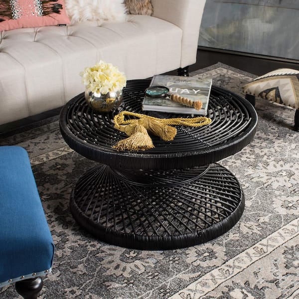 SAFAVIEH Grimson 32 in. Black Wicker Coffee Table