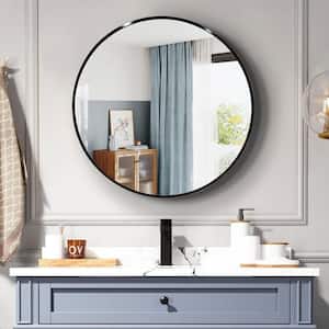 36 in. W x 36 in. H Black Round Brushed Aluminum Frame Wall Mirror