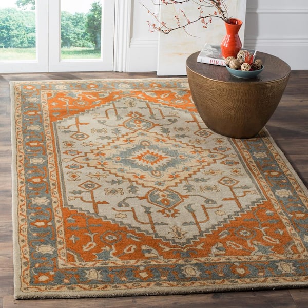 Heritage Light Blue/Rust 8 ft. x 10 ft. Border Area Rug