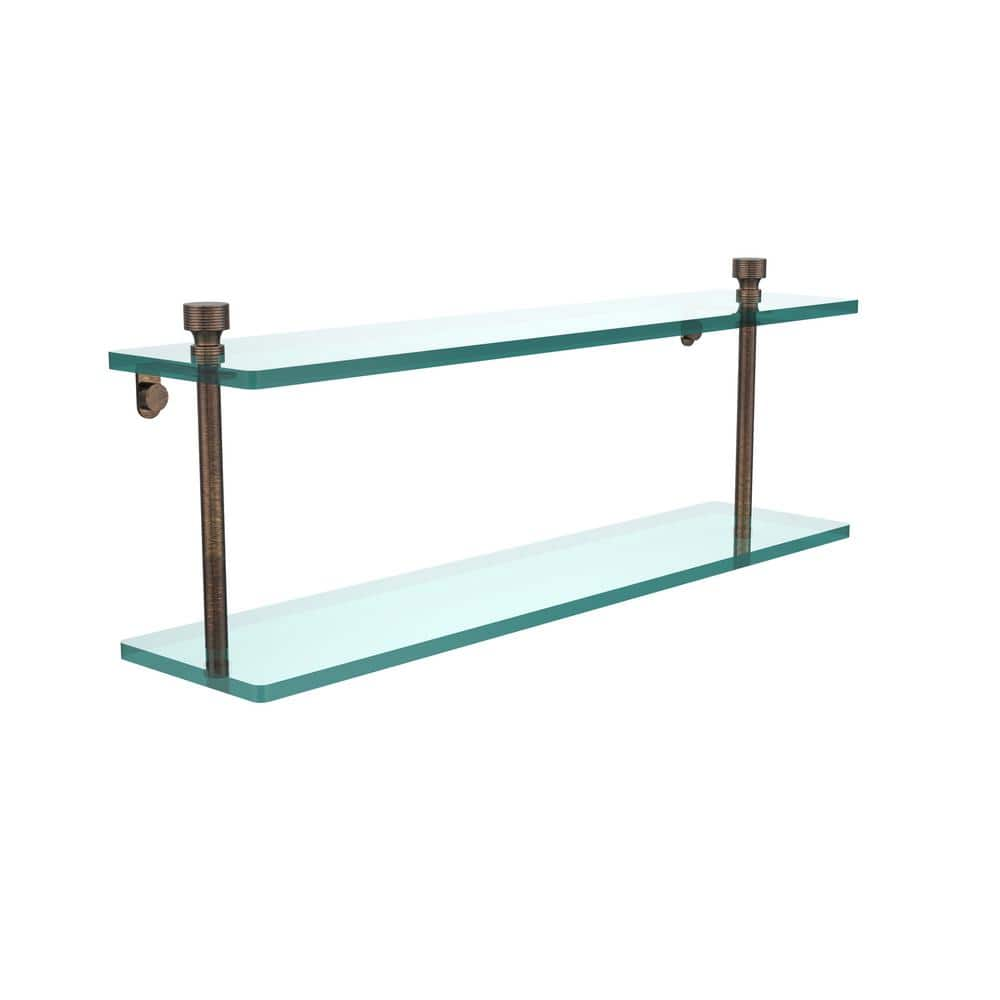 Allied Brass Foxtrot 22 in. L x 8 in. H x 5 in. W 2-Tier Clear Glass Bathroom Shelf in Venetian Bronze