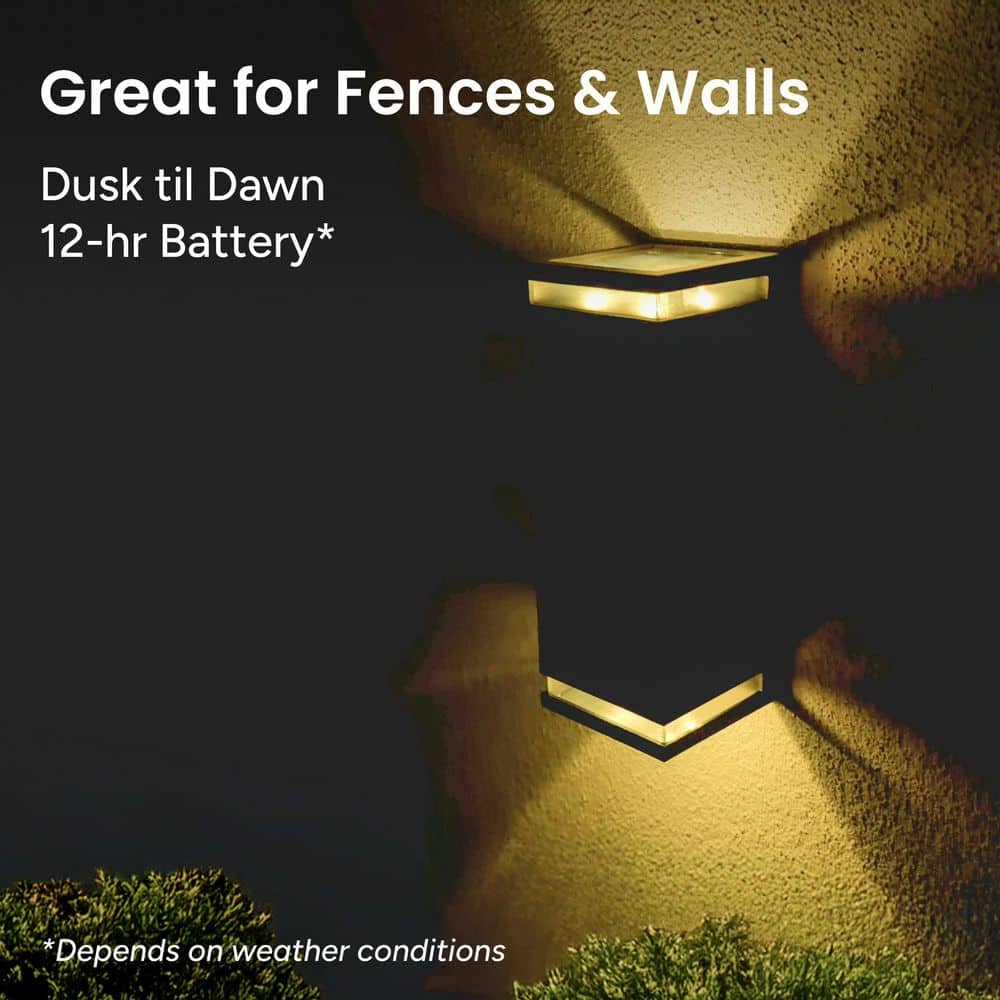 Black Dual-Direction Solar LED Outdoor Wall Sconce