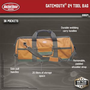 Gatemouth 24 in. Tool Bag in Brown and Green with 36 Pockets