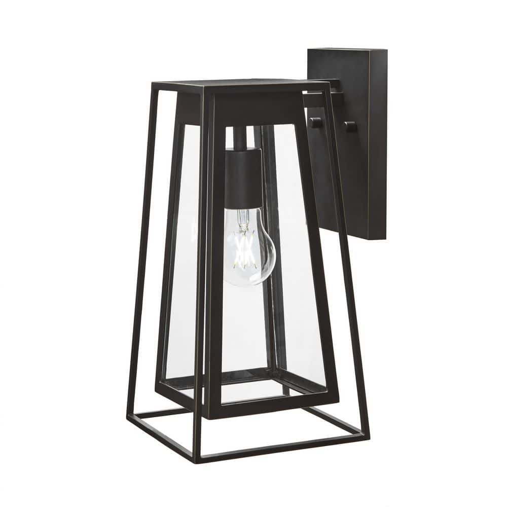 Bailey 14.25 in. Medium Modern 1-Light Bronze Hardwired Double Frame Outdoor Wall Light Lantern Sconce with Clear Glass price history on PriceWatchPro