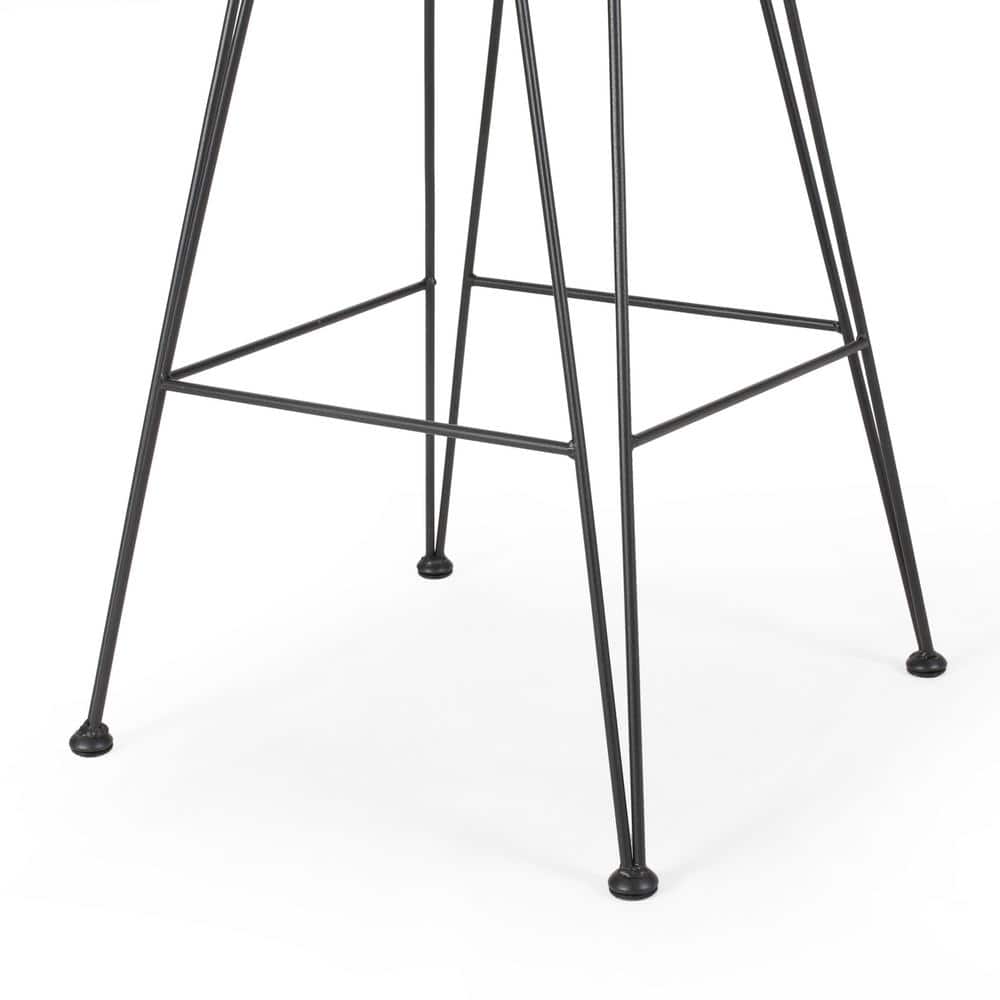 Minimalist Black Iron & Beige Cushioned Outdoor Bar Stools, Set of 2