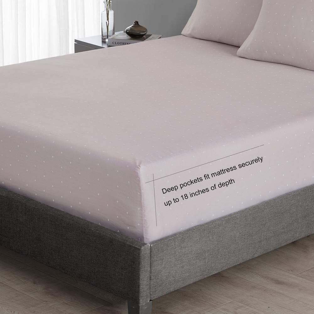 Eyelet Pink Queen Sheet Set in Cotton-Polyester Blend with Deep Pockets