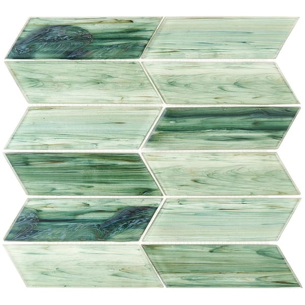 Ivy Hill Tile Tara Green 4 in. x 0.24 in. Chevron Glass Mosaic Tile Sample