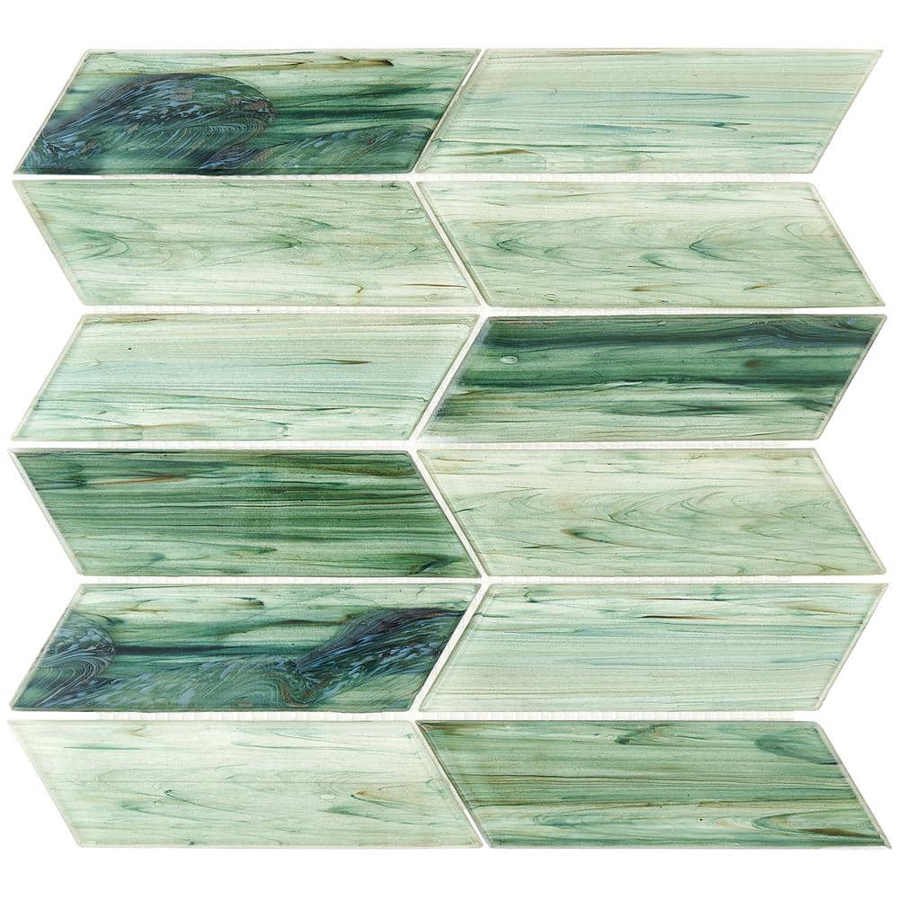 Tara Green Chevron Glass Mosaic Wall Tile