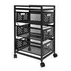 Metal Mesh Storage Drawer Cart with Lock on Wheels in Black