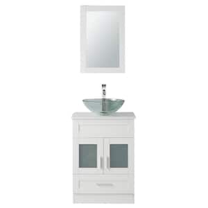 24 in. W x 19 in. D x 33 in. H Single Sink Bath Vanity in White with White Wood Top and Mirror