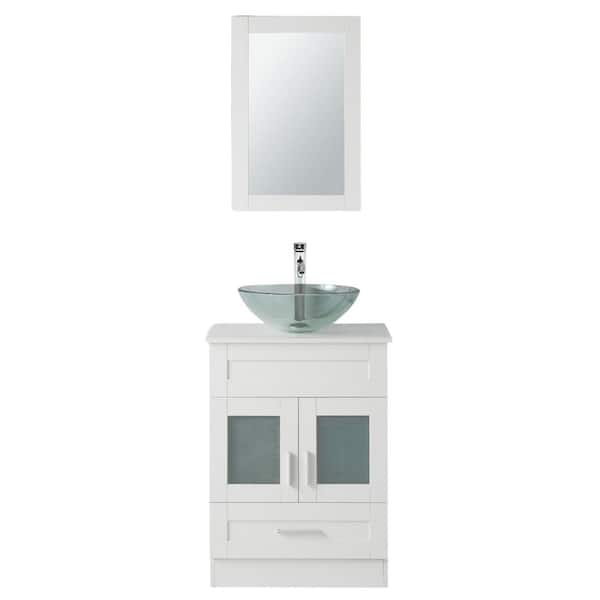 waterpar 24 in. W x 19 in. D x 33 in. H Single Sink Bath Vanity in White with White Wood Top and Mirror