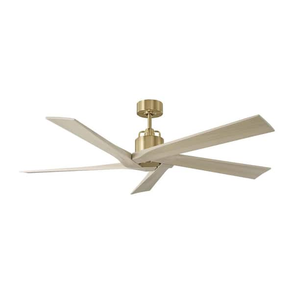 Aspen 56 in. Burnished Brass Downrod Mount Standard Ceiling Fan with Washed White Oak Blades and Remote