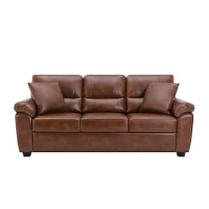 Sofa Collection 83 in. Flared Arm PU Leather Mid-Century Modern Rectangle Upholstered Sofa in Brown