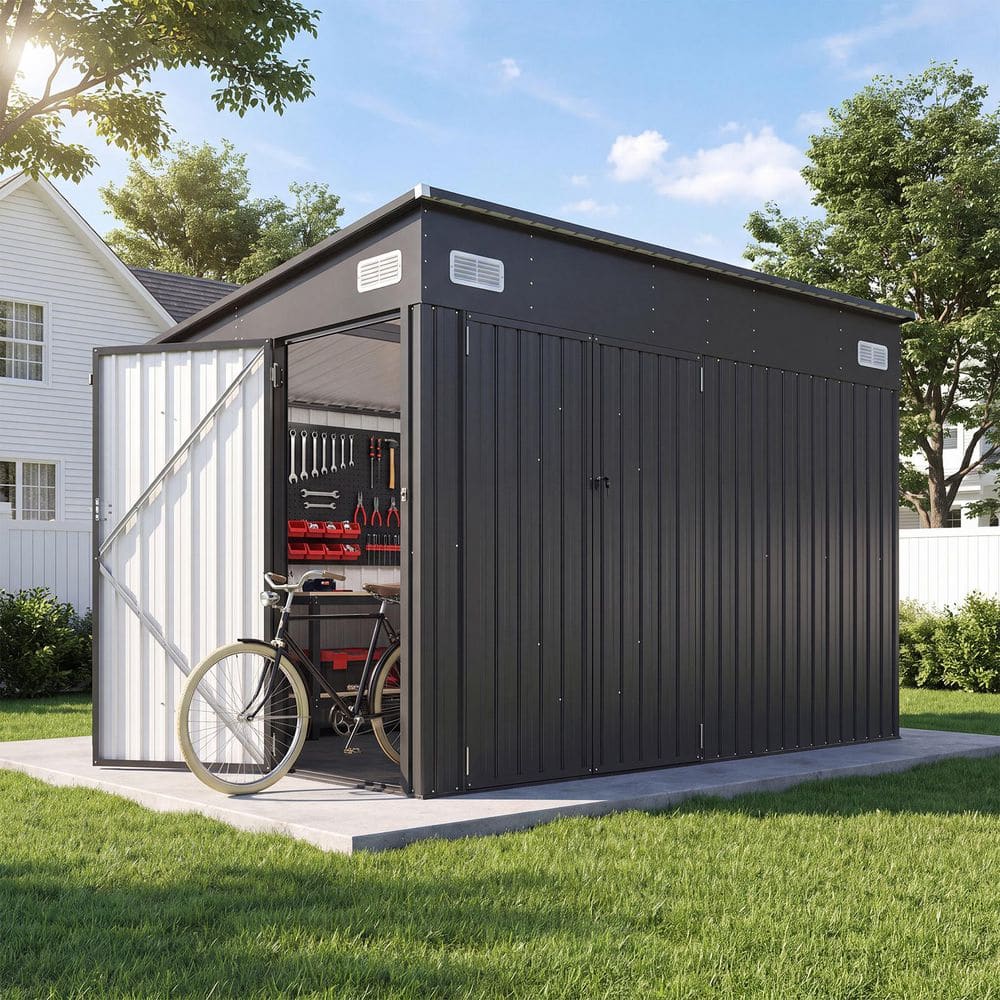 Sizzim 10 ft. W x 8 ft. D Storage Metal Shed with Floor, Triple