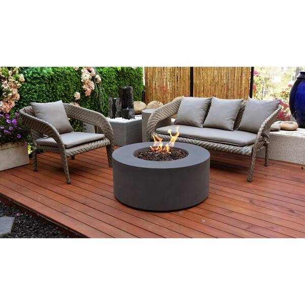 Venice 34 in. Dia Round Concrete Natural Gas Fire Table in Dark Gray