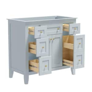 36 in. x 18 in. x 33 in. Bath Vanity Solid Wood Frame Freestanding Storage Cabinet in Blue with 6-Drawers, No Basin Sink