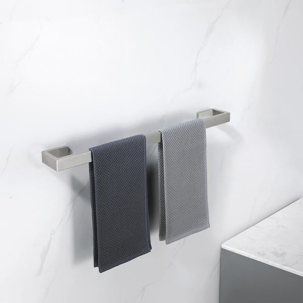 Bath 24 in. Square Wall Mounted Towel Bar Stainless Steel Towel Holder in Brushed Nickel (2-Pieces)