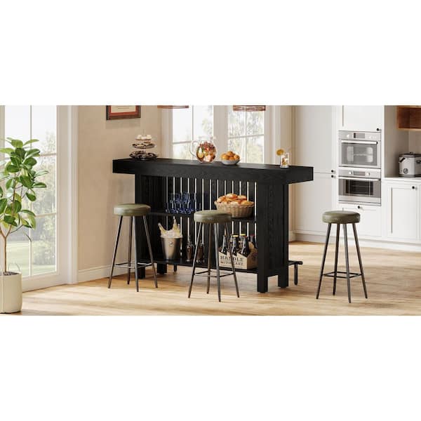 Kearsten Rectangle Black 63 in. Corner Bar Home Table with Storage