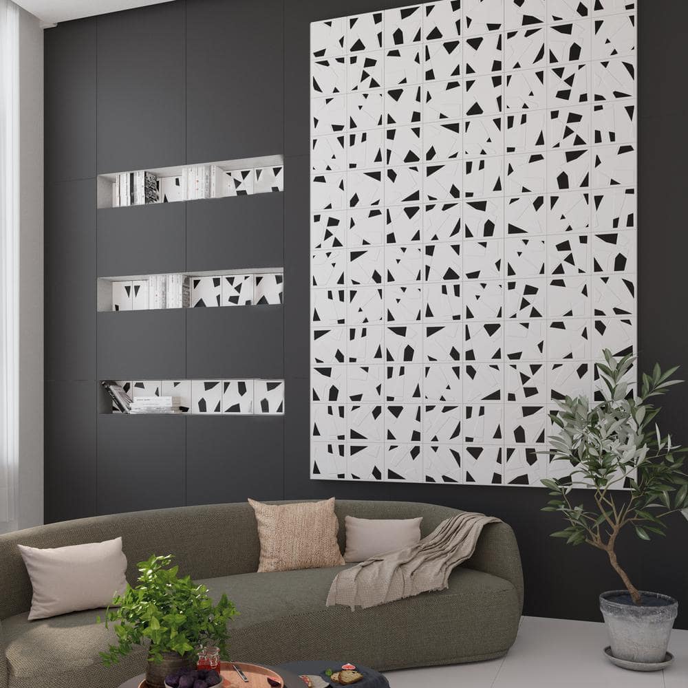 Kenzo 8" x 8" Black and White Porcelain Tile