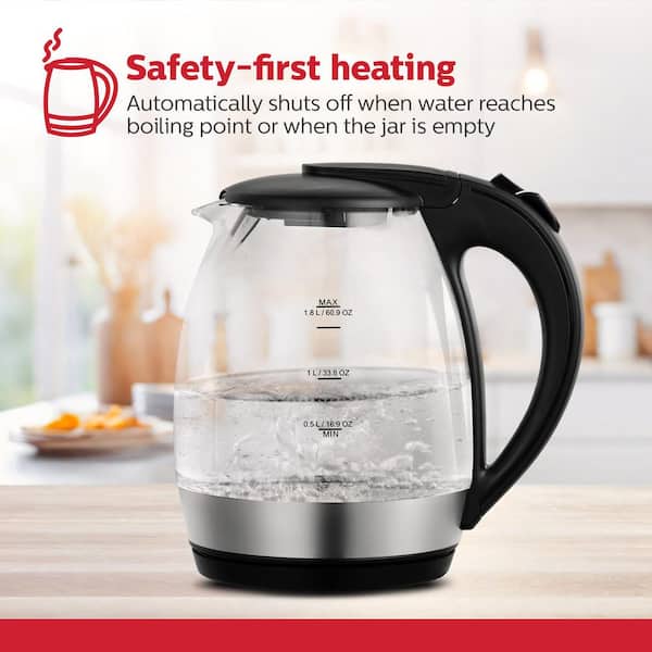 HOLSTEIN HOUSEWARES 7-Cup Black Glass Electric Kettle Corded