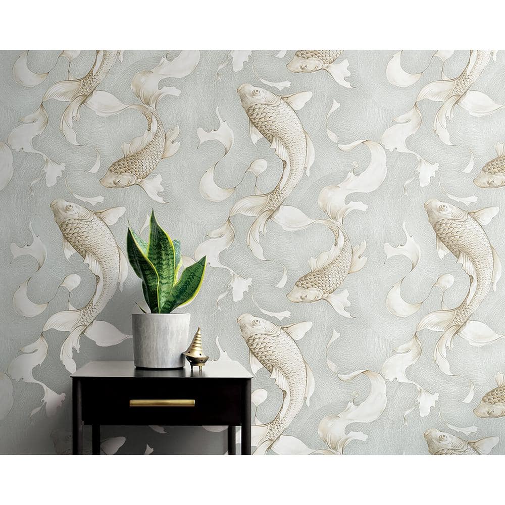 Metallic Grey Koi Fish Peel and Stick Vinyl Wallpaper