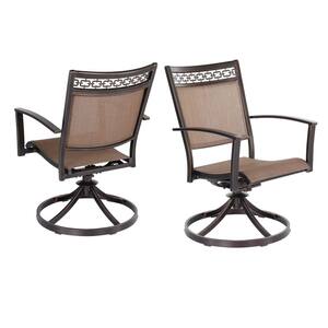 Mulberry Dark Gold Aluminum Frame PVC Sling Outdoor Patio Dining Chair in Champagne Beige for Garden, Yard(Set of 2)