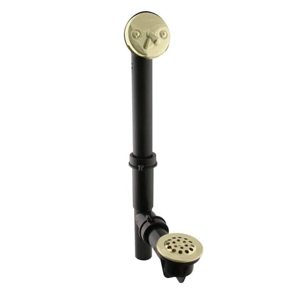 Westbrass 1-1/2 in. x 14 in. Black Poly Bath Waste & Overflow with Trip Lever and Beehive Strainer Drain, Polished Brass