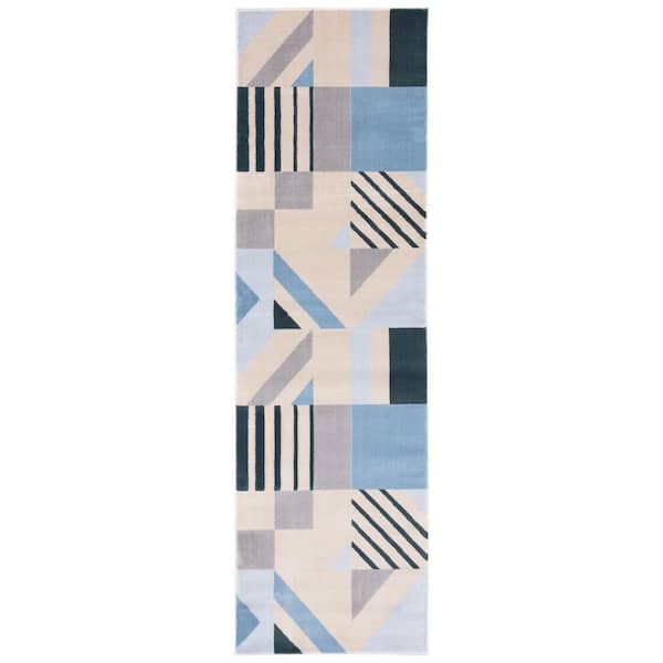 Orwell 2 ft. x 5 ft. Beige/Blue Abstract Geometric Runner Rug