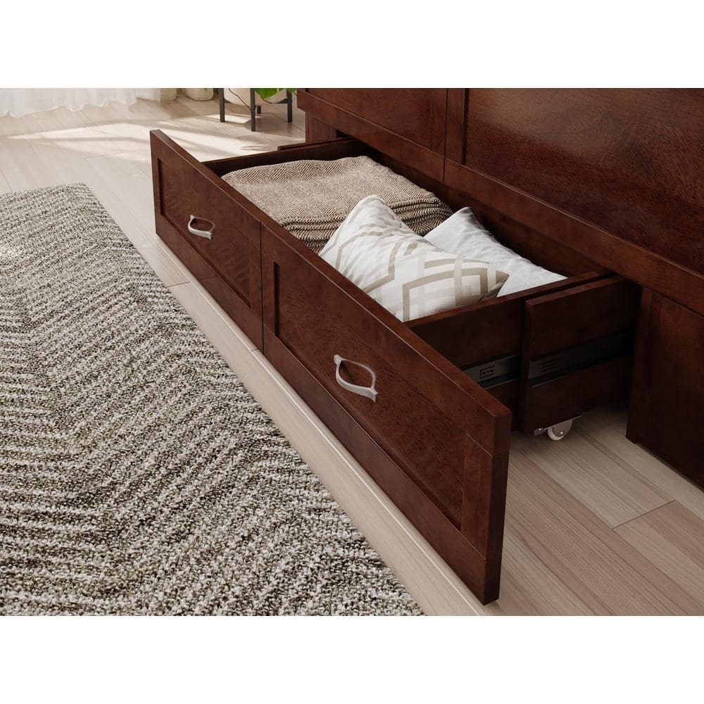 Walnut Full Murphy Bed Chest with Upholstered Wood Frame and Drawer