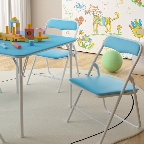 VECELO Kids Folding Table and Chair Set, 5-Piece Padded Activity