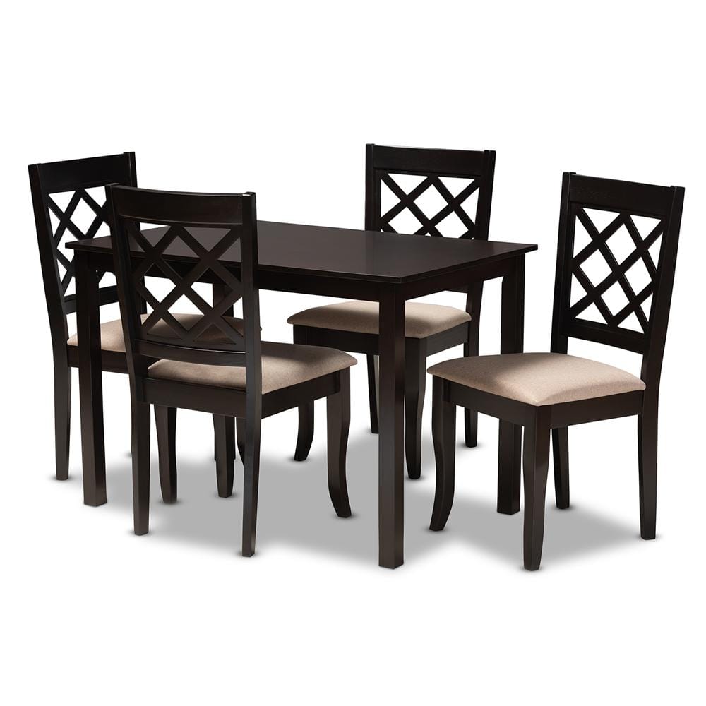 Verner Sand Upholstered Espresso 5-Piece Dining Set with Rubberwood