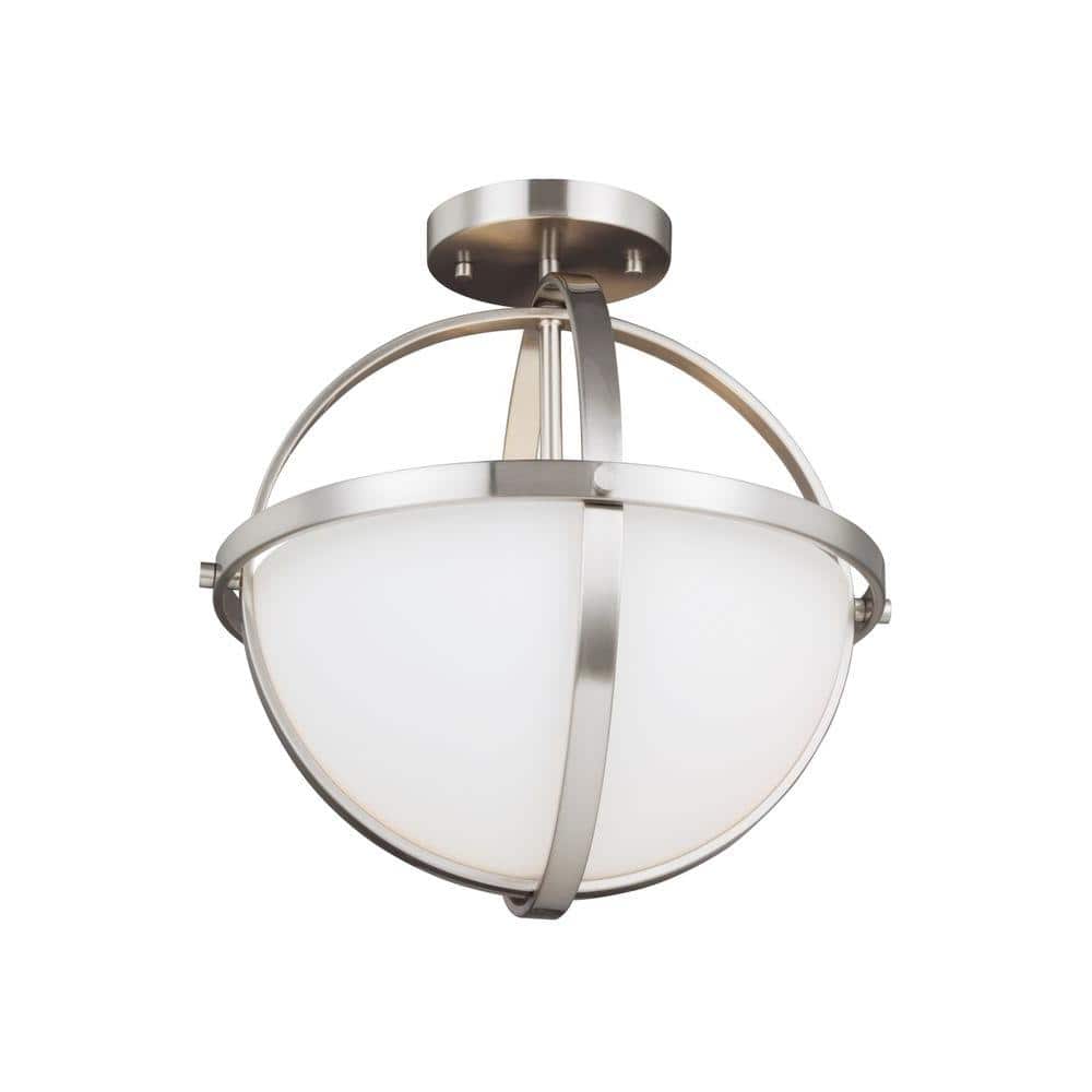 Brushed Nickel 2-Light Semi-Flush Convertible Pendant with Etched Glass