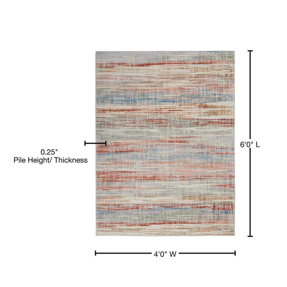 Ivory Multicolor Abstract 4' x 6' Synthetic Rug