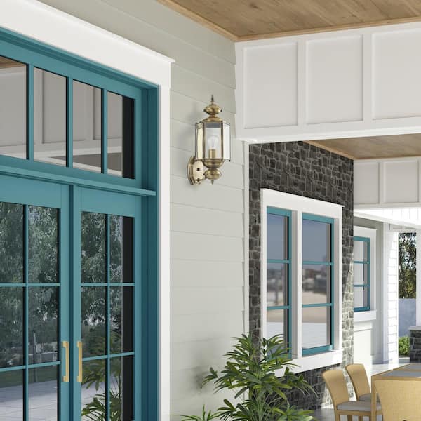 Bannington 17.5 in. 1-Light Antique Brass Outdoor Hardwired Wall Lantern Sconce with No Bulbs Included