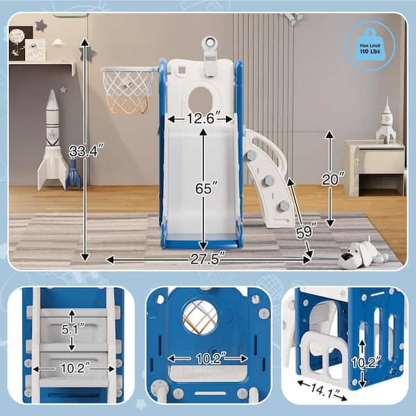 SEEUTEK 5 ft. Blue and Gray 6-in-1 Astronaut Toddler Slide Kids