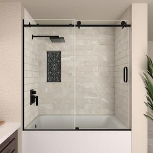 Noir 60 in. W x 60 in. H Sliding Semi Frameless Tub Door in Matte Black Finish with Clear Glass