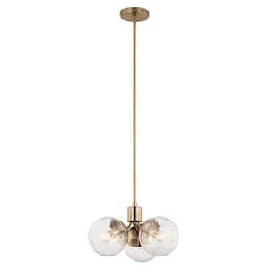 Silvarious 16.5 in. 3-Light Champagne Bronze Modern Crackle Glass Shaded Convertible Chandelier for Dining Room