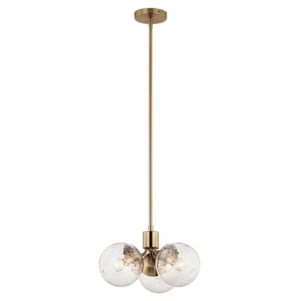 KICHLER Silvarious 16.5 in. 3-Light Champagne Bronze Modern Crackle Glass Shaded Convertible Chandelier for Dining Room