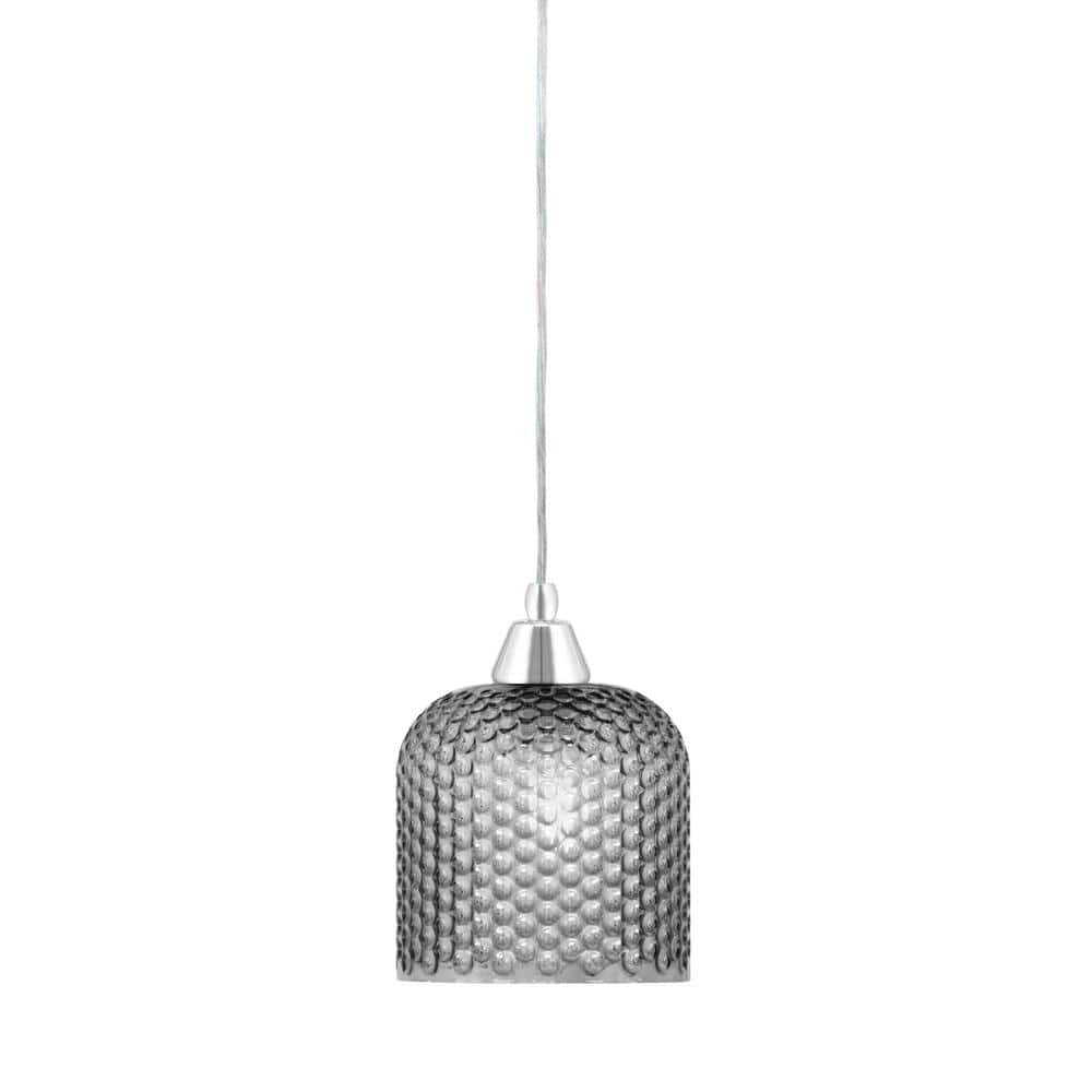 Bryson 9 in. 1-Light Chrome Cord Pendant Light with 7 in. Smoke Textured Gl