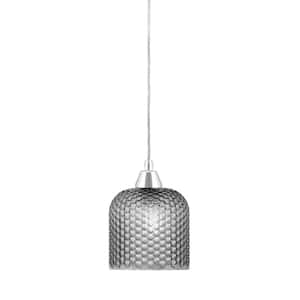 Bryson 9 in. 1-Light Chrome Cord Pendant Light with 7 in. Smoke Textured Glass Shade, no bulb included