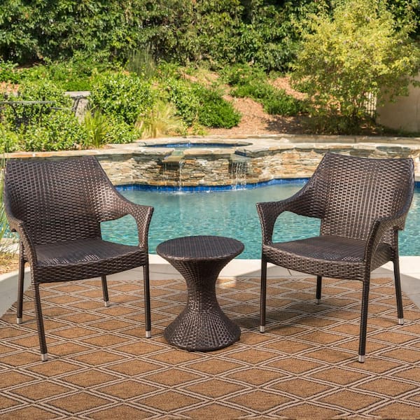 Noble House Axeford Multi-Brown 3-Piece Faux Rattan Patio Conversation Seating Set