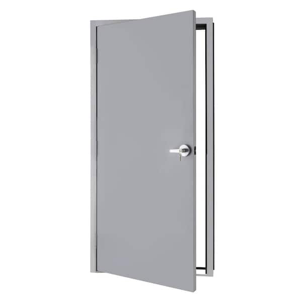 Armor Door - 36 in. x 80 in. Gray Right-Hand Outswing Flush Steel Commercial Door with Knock Down Frame and Hardware